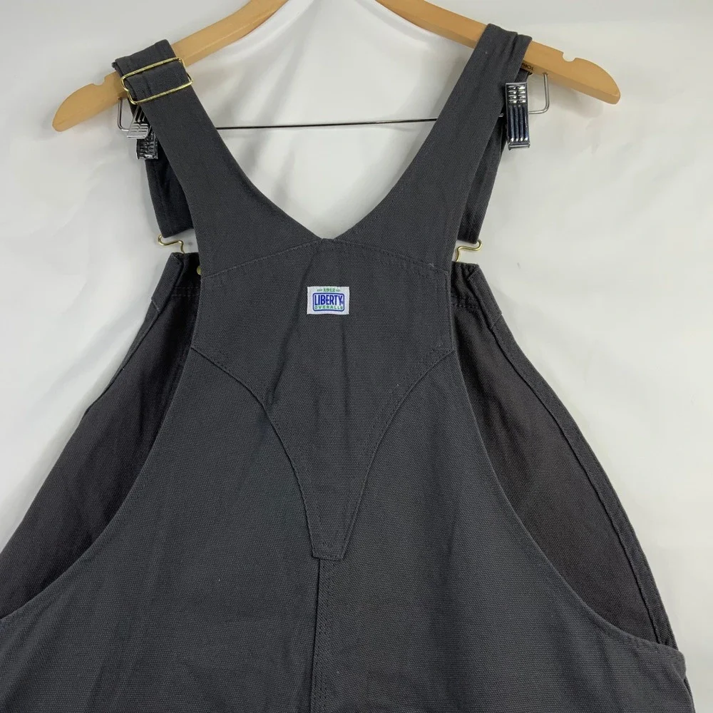 Liberty Overalls Men Charcoal Gray Canvas Bib Workwear Carpenter Pants Green Zip